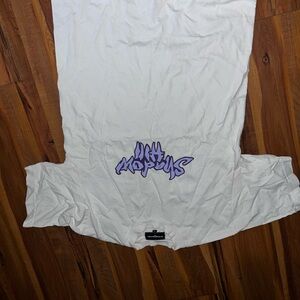 White tshirt with Purple Graphic